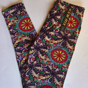 Multi Red Geometric Flowers Leggings (size 2-12)